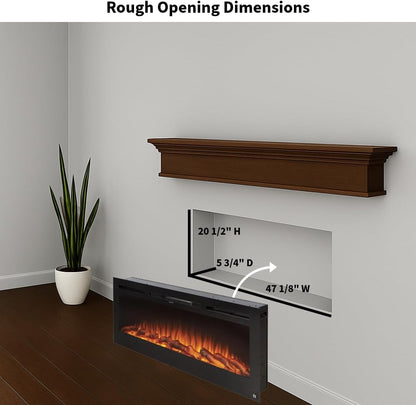 Smart Electric Fireplace-The Sideline 50" Wide-In Wall Recessed - 30 Realistic Ember Color/Flame Options - 1,500W Heater W/Thermostat - Log & Crystal Hearth Options - Alexa/Wifi Enabled