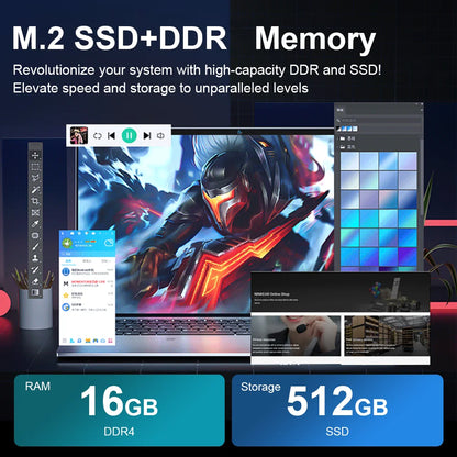 WINDOWS 11 PRO Intel Notebook PC Gamer Ultra Slim Laptop Intel Celeron N4000 16GB RAM 1TB 2TB SSD