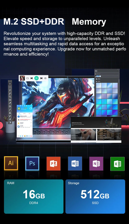 WINDOWS 11 PRO Intel Notebook PC Gamer Ultra Slim Laptop Intel Celeron N4000 16GB RAM 1TB 2TB SSD