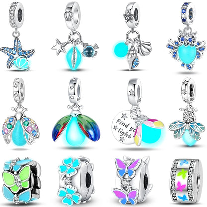 Charms Fit Pan S925 Silver Firefly Ocean Star Butterfly Glowing Changing Color Trendy Original Bracelets DIY Fine Jewelry Gifts