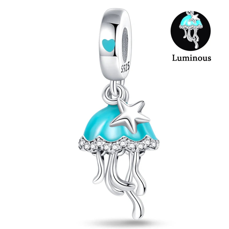 Charms Fit Pan S925 Silver Firefly Ocean Star Butterfly Glowing Changing Color Trendy Original Bracelets DIY Fine Jewelry Gifts