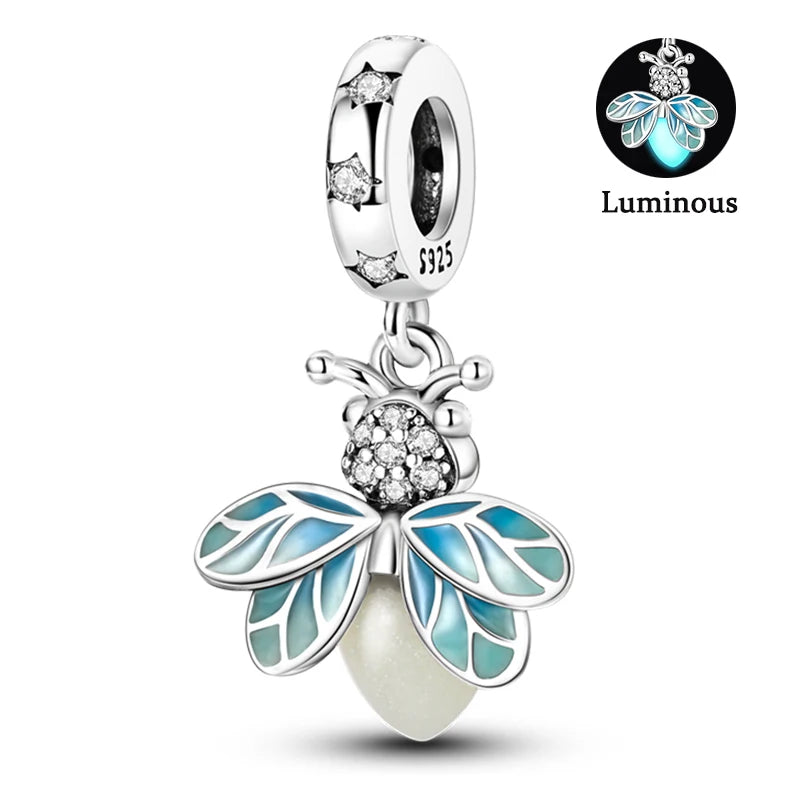 Charms Fit Pan S925 Silver Firefly Ocean Star Butterfly Glowing Changing Color Trendy Original Bracelets DIY Fine Jewelry Gifts