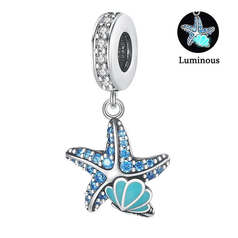 Charms Fit Pan S925 Silver Firefly Ocean Star Butterfly Glowing Changing Color Trendy Original Bracelets DIY Fine Jewelry Gifts