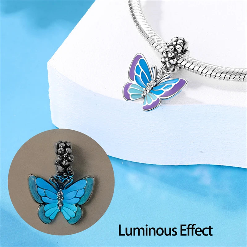 Charms Fit Pan S925 Silver Firefly Ocean Star Butterfly Glowing Changing Color Trendy Original Bracelets DIY Fine Jewelry Gifts