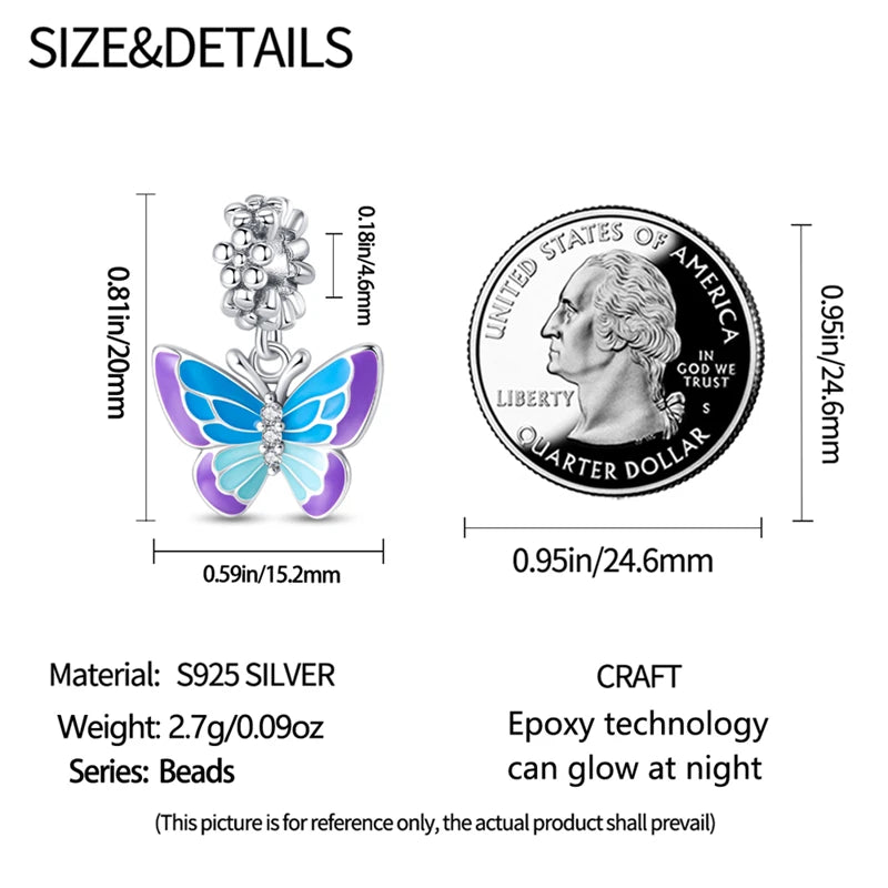 Charms Fit Pan S925 Silver Firefly Ocean Star Butterfly Glowing Changing Color Trendy Original Bracelets DIY Fine Jewelry Gifts