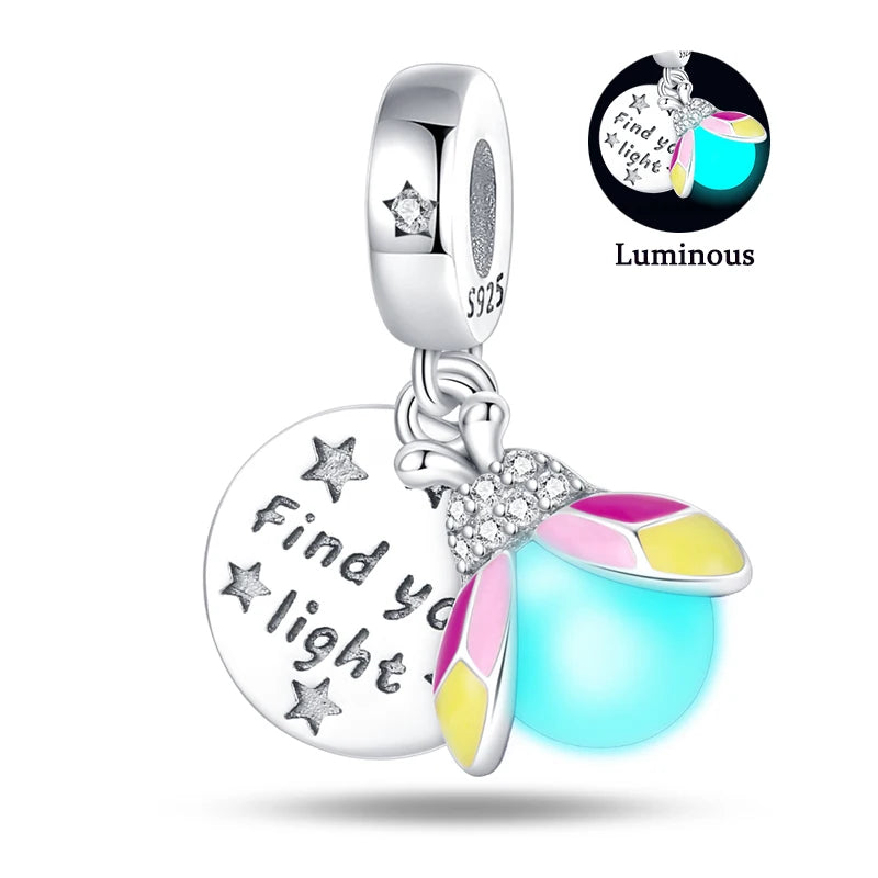 Charms Fit Pan S925 Silver Firefly Ocean Star Butterfly Glowing Changing Color Trendy Original Bracelets DIY Fine Jewelry Gifts