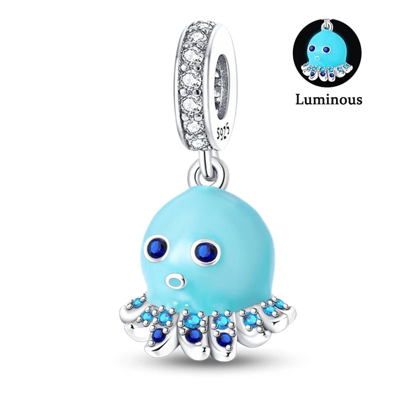 Charms Fit Pan S925 Silver Firefly Ocean Star Butterfly Glowing Changing Color Trendy Original Bracelets DIY Fine Jewelry Gifts