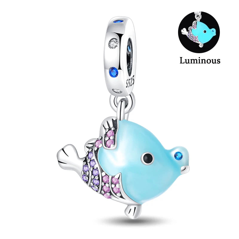 Charms Fit Pan S925 Silver Firefly Ocean Star Butterfly Glowing Changing Color Trendy Original Bracelets DIY Fine Jewelry Gifts
