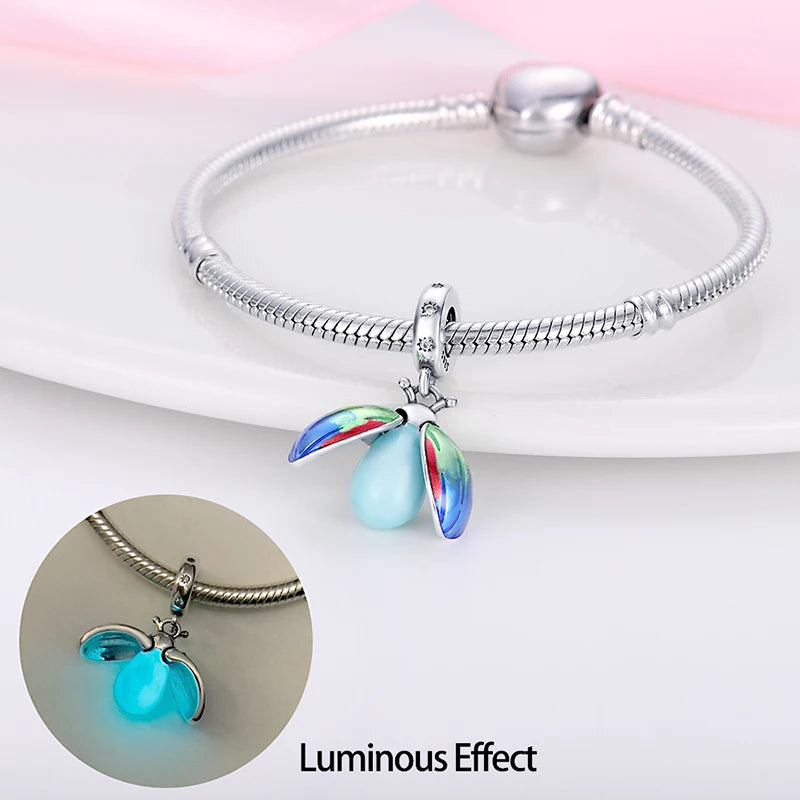 Charms Fit Pan S925 Silver Firefly Ocean Star Butterfly Glowing Changing Color Trendy Original Bracelets DIY Fine Jewelry Gifts