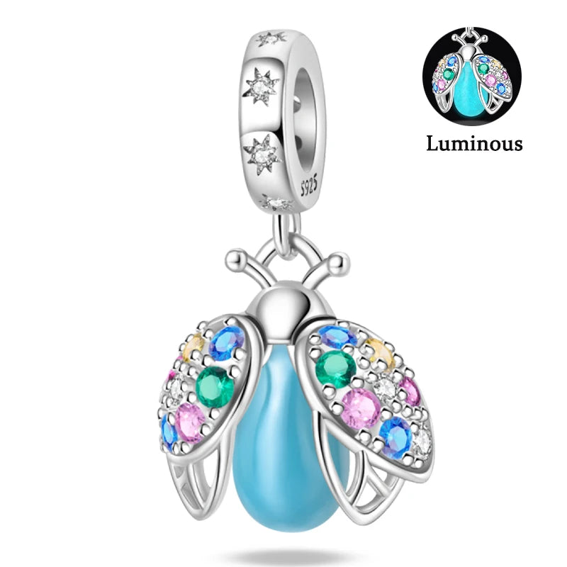 Charms Fit Pan S925 Silver Firefly Ocean Star Butterfly Glowing Changing Color Trendy Original Bracelets DIY Fine Jewelry Gifts