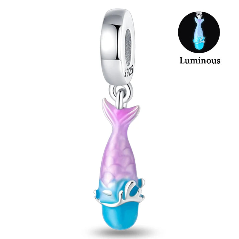 Charms Fit Pan S925 Silver Firefly Ocean Star Butterfly Glowing Changing Color Trendy Original Bracelets DIY Fine Jewelry Gifts