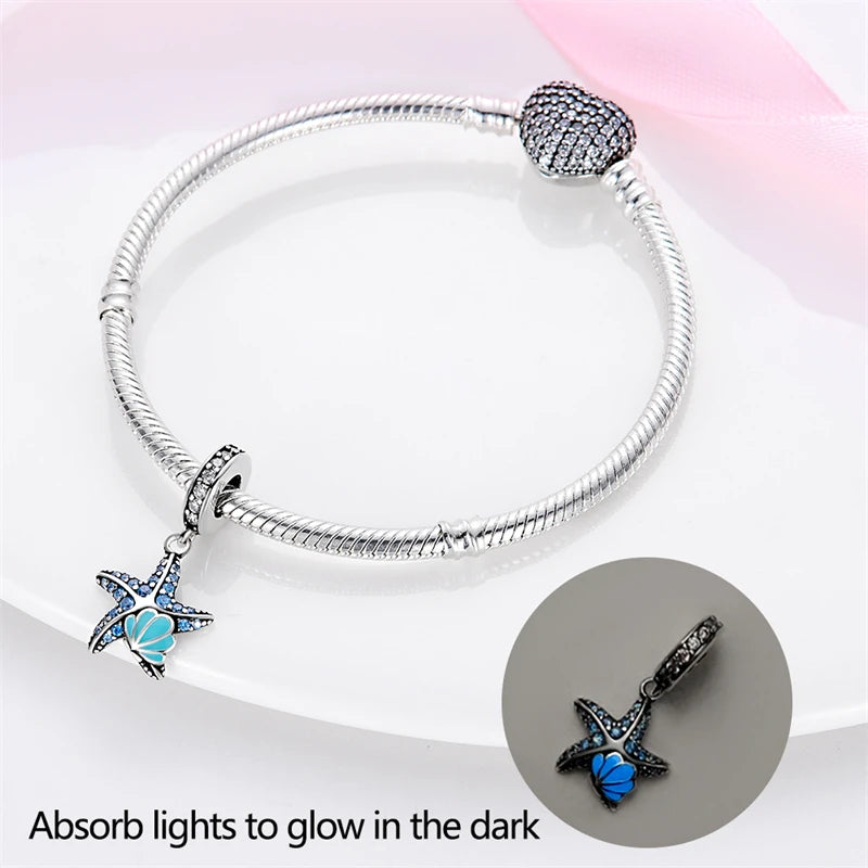 Charms Fit Pan S925 Silver Firefly Ocean Star Butterfly Glowing Changing Color Trendy Original Bracelets DIY Fine Jewelry Gifts