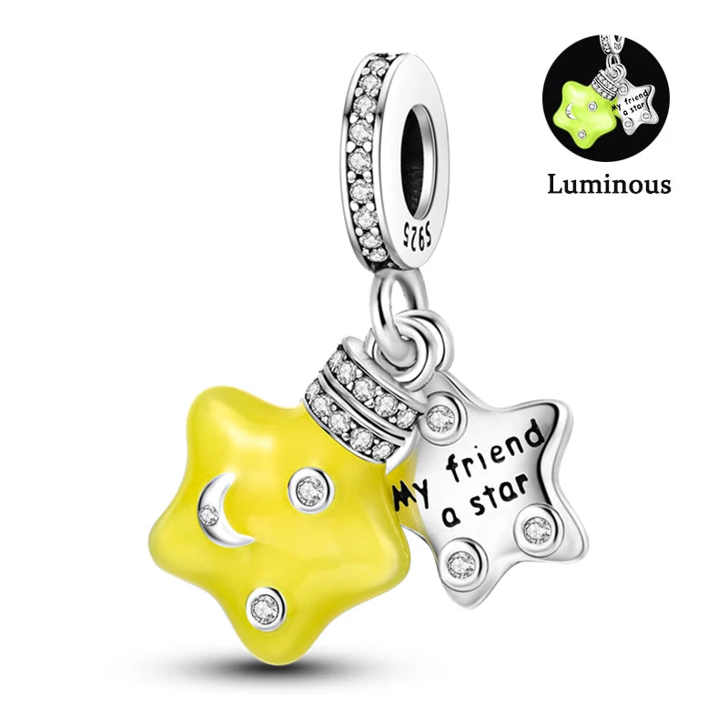 Charms Fit Pan S925 Silver Firefly Ocean Star Butterfly Glowing Changing Color Trendy Original Bracelets DIY Fine Jewelry Gifts
