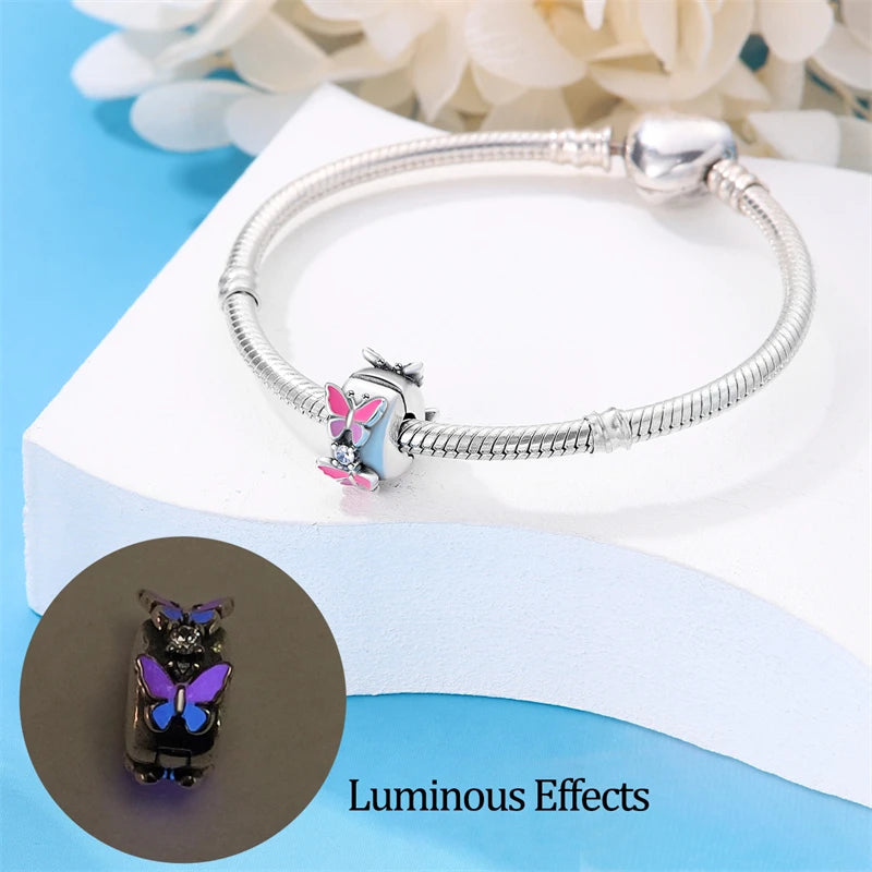 Charms Fit Pan S925 Silver Firefly Ocean Star Butterfly Glowing Changing Color Trendy Original Bracelets DIY Fine Jewelry Gifts