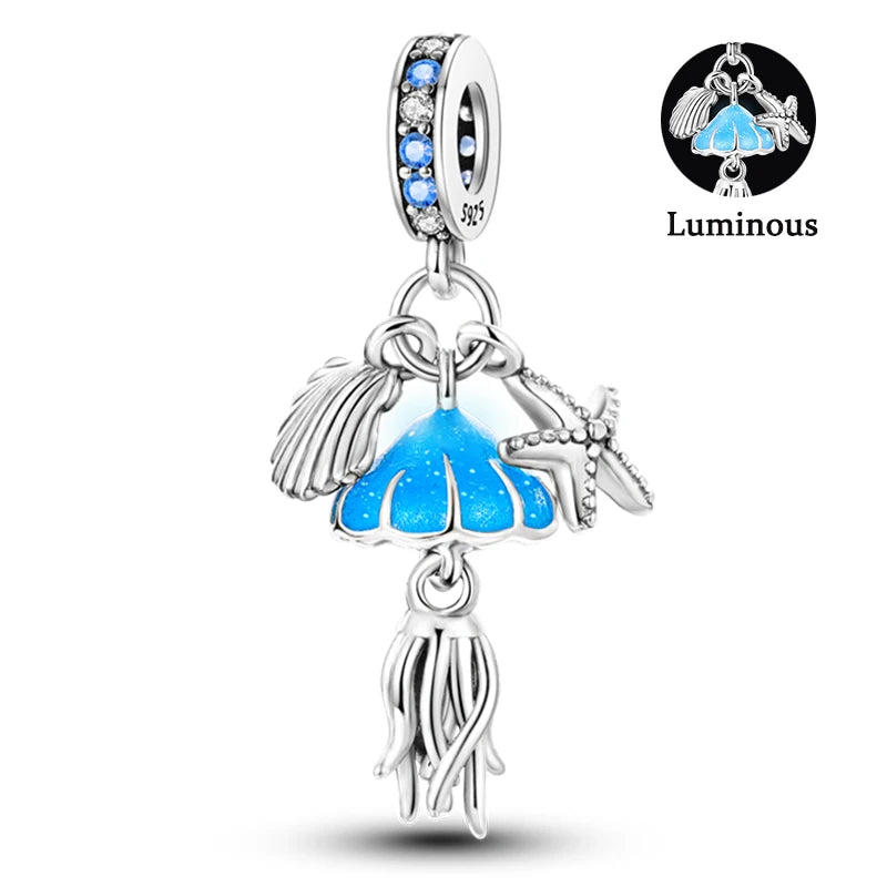 Charms Fit Pan S925 Silver Firefly Ocean Star Butterfly Glowing Changing Color Trendy Original Bracelets DIY Fine Jewelry Gifts